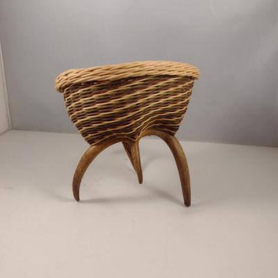 Unique, Hand Made Artisan Woven Basket with Deer Antler Base