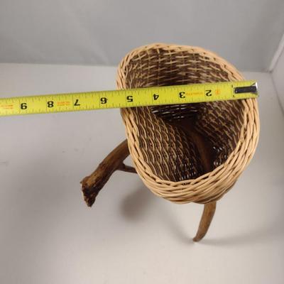Unique, Hand Made Artisan Woven Basket with Deer Antler Base