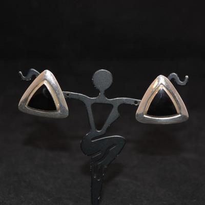 Triangular 925 Sterling and Onyx Earrings 8.6g