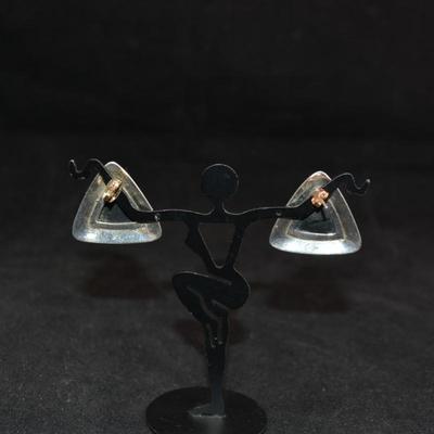 Triangular 925 Sterling and Onyx Earrings 8.6g