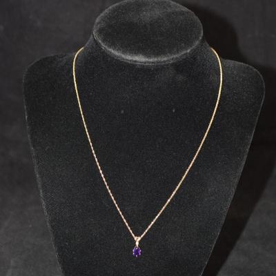 14k Gold Chain with 14k Diamond and Amethyst Pendant 16