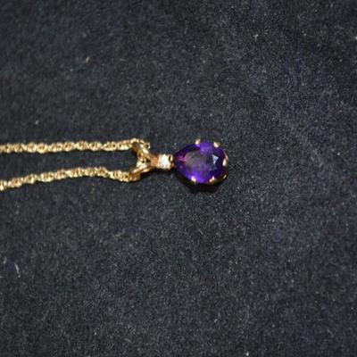 14k Gold Chain with 14k Diamond and Amethyst Pendant 16