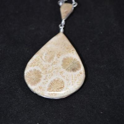 925 Sterling Wrapped Chrysanthemum Coral Necklace and Earrings 20" 31.8g