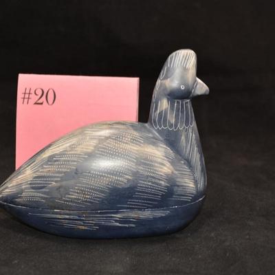 Carved Soapstone Water Fowl Trinket Box 6"x4.5"