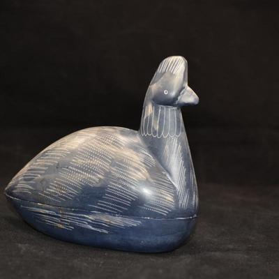 Carved Soapstone Water Fowl Trinket Box 6"x4.5"