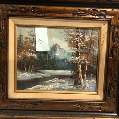 Framed Oil on Canvas Winter Landscape Paining, Signed