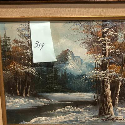 Framed Oil on Canvas Winter Landscape Paining, Signed