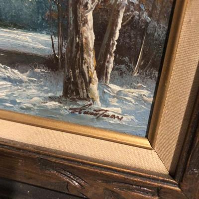 Framed Oil on Canvas Winter Landscape Paining, Signed