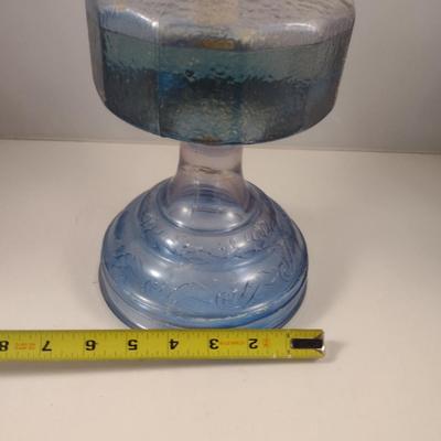 Blue Glass Oil Lamp with Clear Hurricane Shade