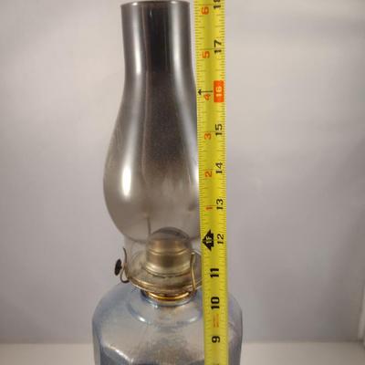 Blue Glass Oil Lamp with Clear Hurricane Shade