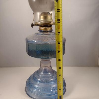Blue Glass Oil Lamp with Clear Hurricane Shade