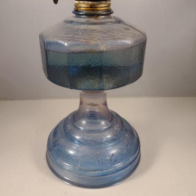 Blue Glass Oil Lamp with Clear Hurricane Shade
