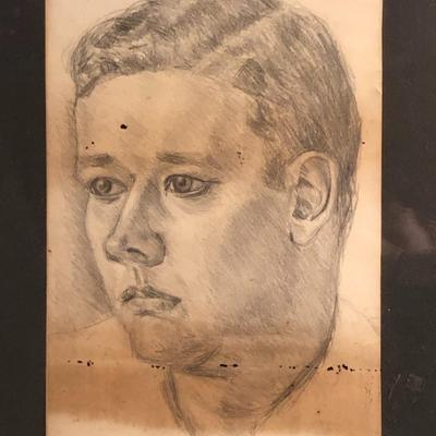 Painted Framed Portrait Sketch on Paper, signed Powers and dated 1951