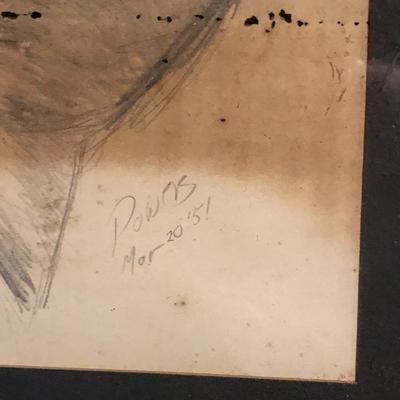 Painted Framed Portrait Sketch on Paper, signed Powers and dated 1951