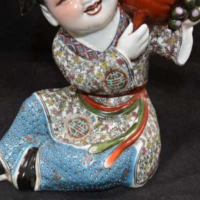Vintage Chinese Porcelain Deco Girl w/ Fruit Figure 9”x8”x5”