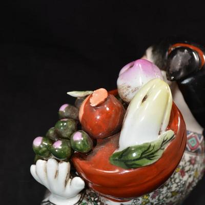 Vintage Chinese Porcelain Deco Girl w/ Fruit Figure 9”x8”x5”