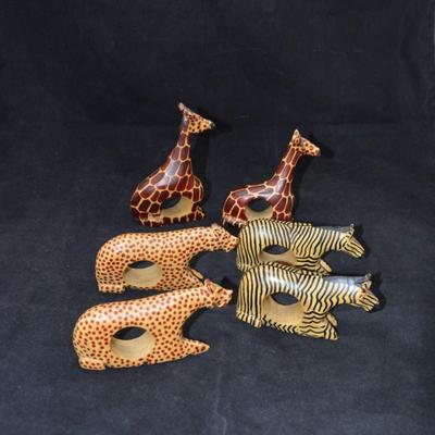 Lot of 6 Hand Carved/Painted African Napkin Rings