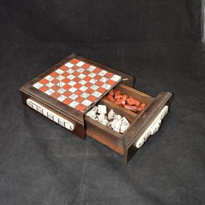 Small Maya-Themed Chess Set/Storage Box 9”x9”x2.25”
