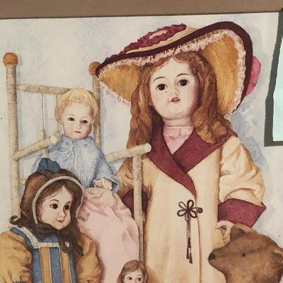 Framed Print of Dolls and Toys Portrait, Signed Pat Young