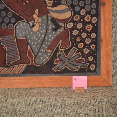 Wood Framed Batik Wax Cloth Large Wall Hanging Print 33.25”x33.25”