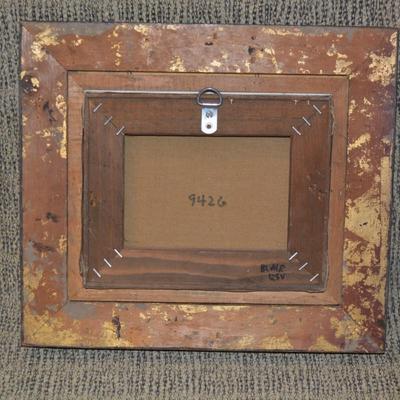 Sale Photo Thumbnail #277: Has cracking throughout the painting due to age. Wood frame is brushed with stunning gold tone detailing.