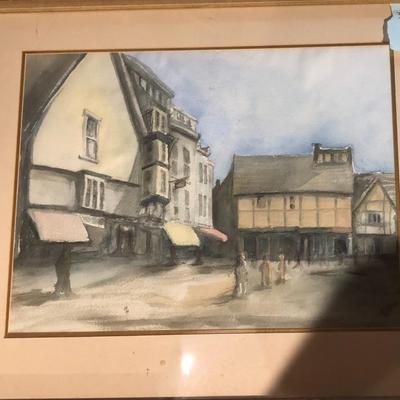 Framed Impressionist Styled Watercolor of a Village, Signed "Woodyard"