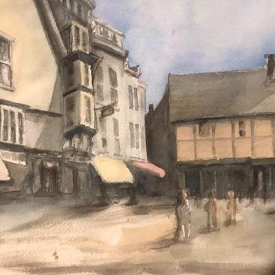 Framed Impressionist Styled Watercolor of a Village, Signed "Woodyard"