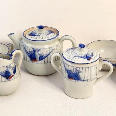 Lot #41 Vintage Miniature Tea Set - Blue/White - Blue Bird of Happiness