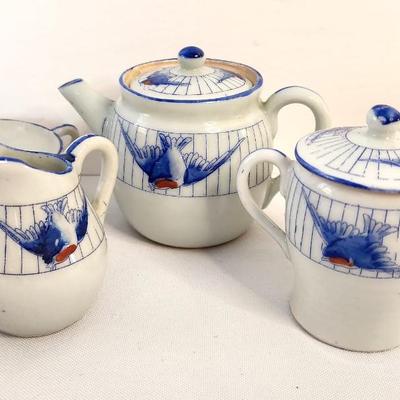 Lot #41 Vintage Miniature Tea Set - Blue/White - Blue Bird of Happiness