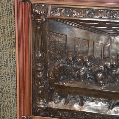Vintage The Last Supper Framed Metal Relief Christian 3D Wall Plaque