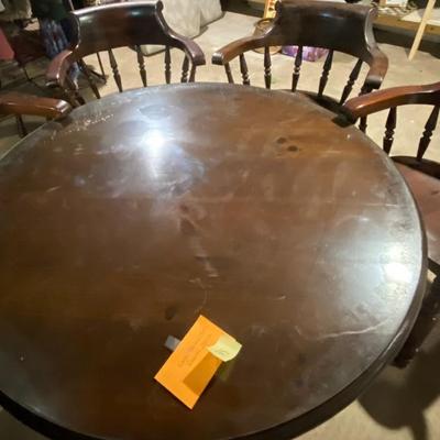 Vintage Round Game Table with Four Captains Chairs