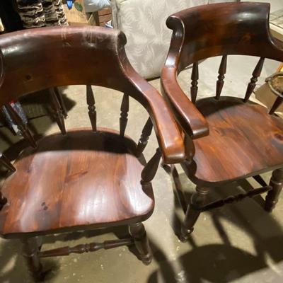 Vintage Round Game Table with Four Captains Chairs