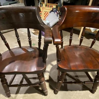 Vintage Round Game Table with Four Captains Chairs