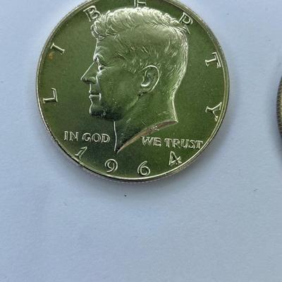 1964-D Kennedy Half with 2 x 1964 Halves as one Lot
