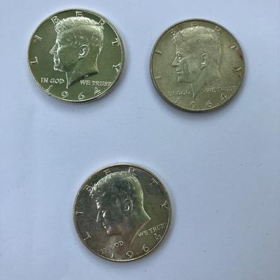 1964-D Kennedy Half with 2 x 1964 Halves as one Lot