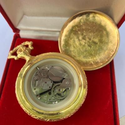 Vintage Andre Rivalle Covered Yellow Gold Plated Art Deco Pocket Watch with Papers and Box