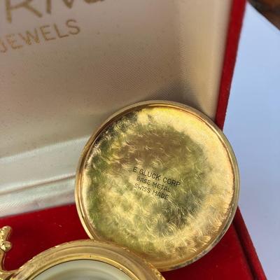 Vintage Andre Rivalle Covered Yellow Gold Plated Art Deco Pocket Watch with Papers and Box