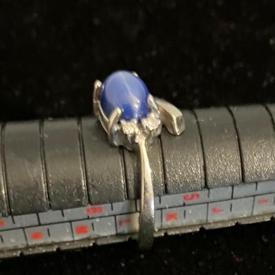 VINTAGE BLUE STAR SAPPHIRE RING 10K WHITE GOLD WITH DIAMONDS