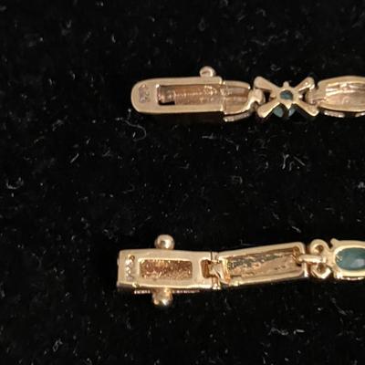 Pair of Bracelets Gold over .925 Sterling with Emeralds and Diamonds 7” each