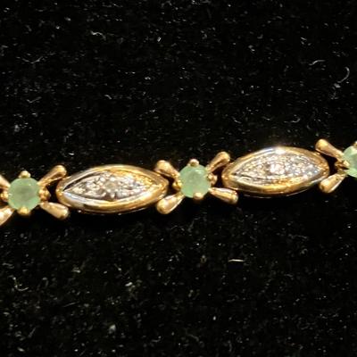 Pair of Bracelets Gold over .925 Sterling with Emeralds and Diamonds 7” each