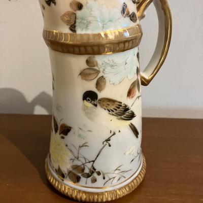 Antique Porcelain Japanese Creamer, Bird-design 5.5”h