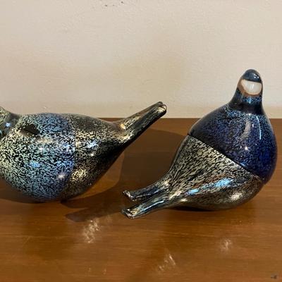 Pair of FINNISH ART GLASS BIRDS LUSTRE TEXTURE DESIGNED FINLAND 6”w x 4”h with Original Boxes