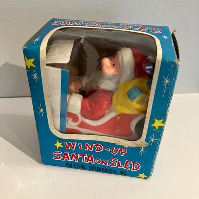 Vintage Santa Claus Wind Up Toy Working With Box 3.5”h
