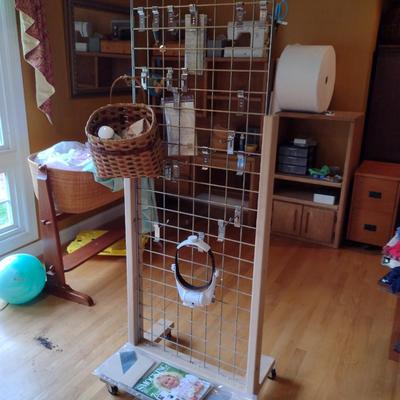 Wood and Wire Display Rack with Hooks
