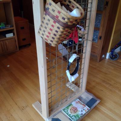 Wood and Wire Display Rack with Hooks