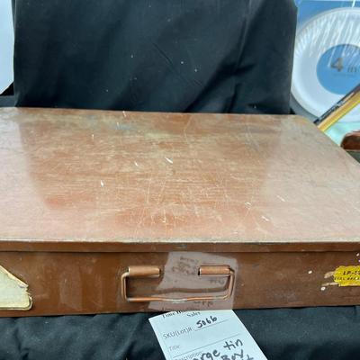 Large vintage brown metal divided box, Mini Vault