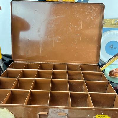 Large vintage brown metal divided box, Mini Vault