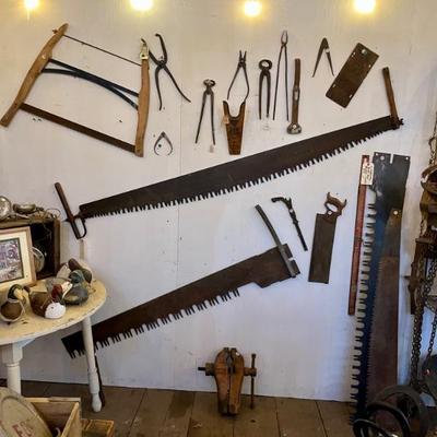 Antique 2-man saws & misc.