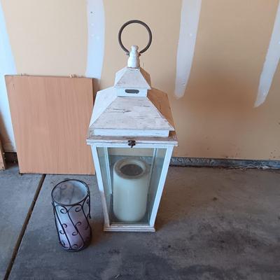 LARGE CANDLE LANTERN AND A CANDLE HOLDER