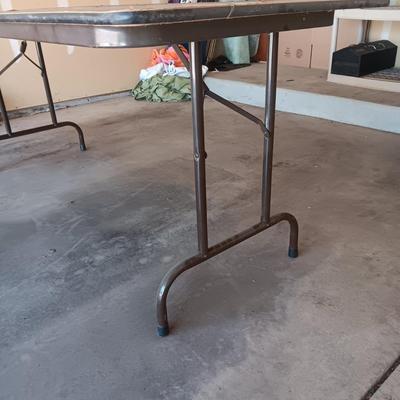 METAL PATIO TABLE AND A 6' TABLE W/FOLDING LEGS